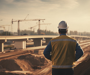 Contractor overlooking bridge construction project