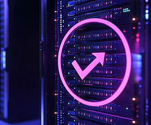 Technology up arrow icon on a database